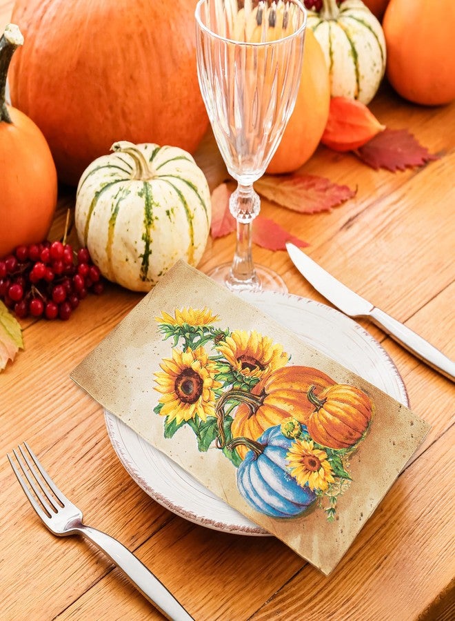 JarThenaAMCS 100Pcs Fall Guest Napkin Vintage Pumpkin Sunflower Disposable Paper Napkins Dinner Hand Napkins for Autumn Harvest Thanksgiving Party Supplies Table Decor - Image 4